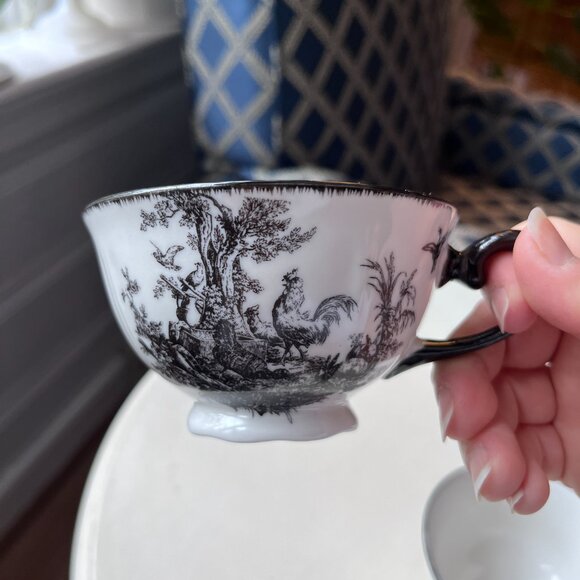 3 Aux Au Provence French Country Black and white Teacups with chickens/rabbit - Picture 9 of 15